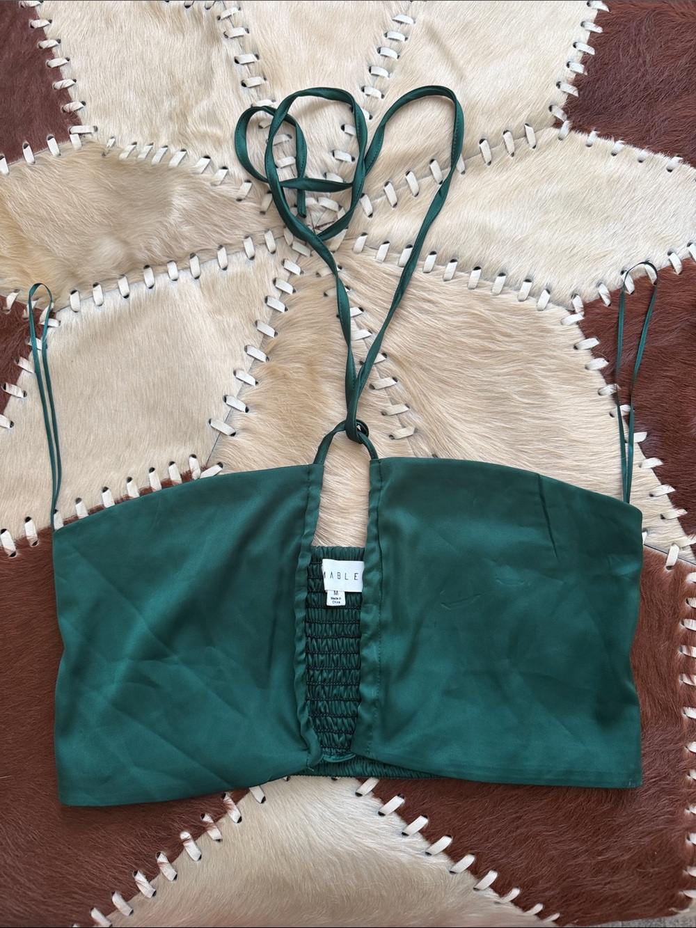Mable Emerald Green Smocked Bandeau Top Size Medium NWOT